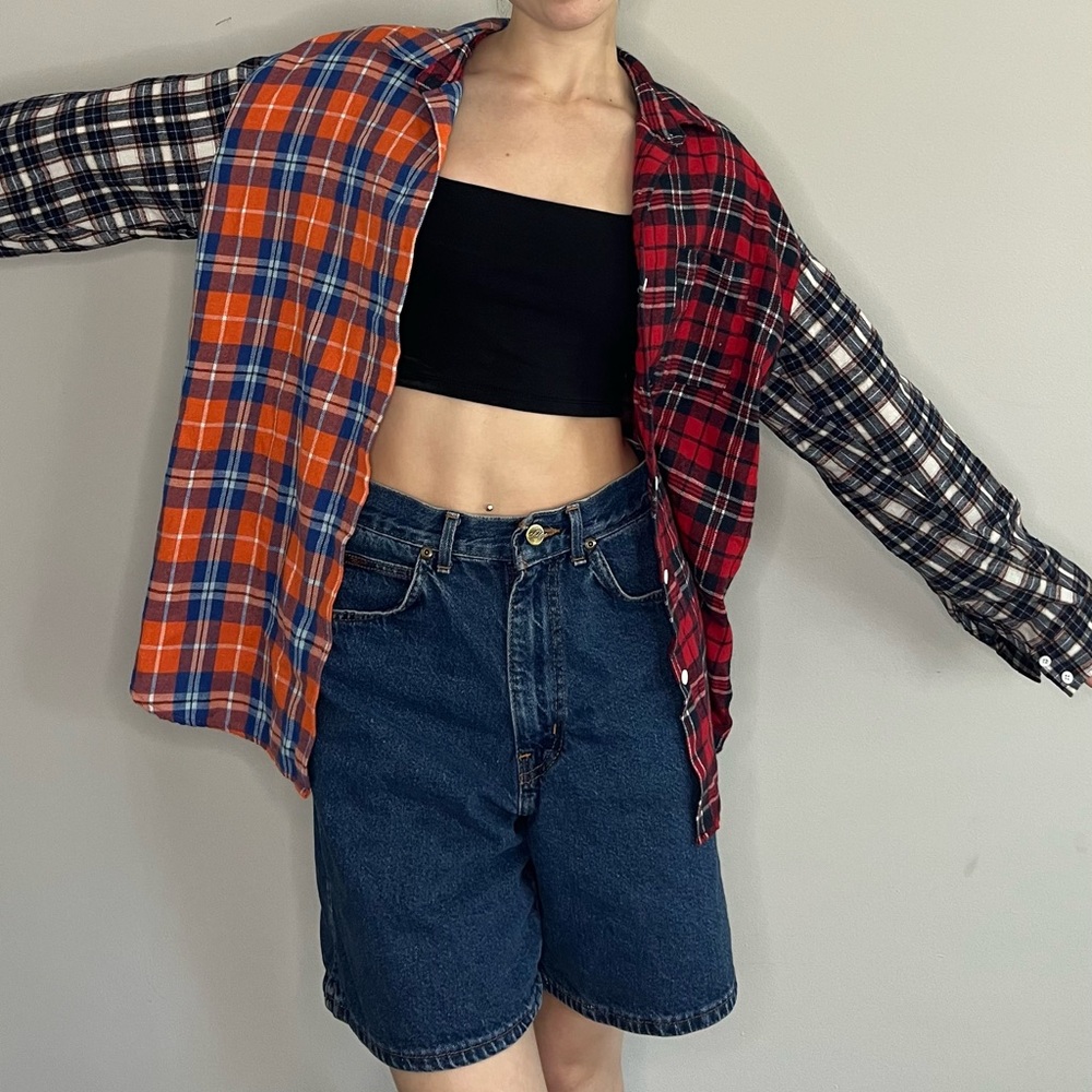 Mixed Plaid Button Down